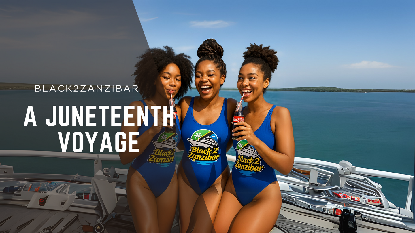 Black2Zanzibar Juneteenth Voyage - Three women enjoying the trip on a boat with turquoise waters