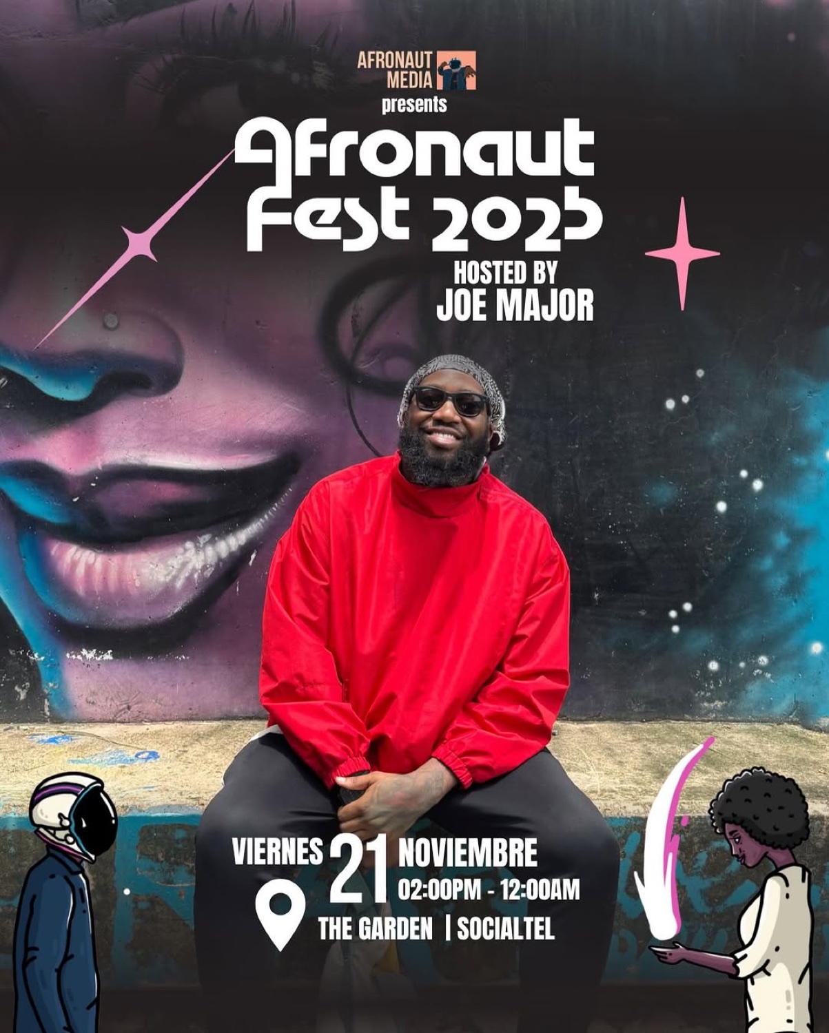 Afronaut Fest 2025 flyer — hosted by Joe Major