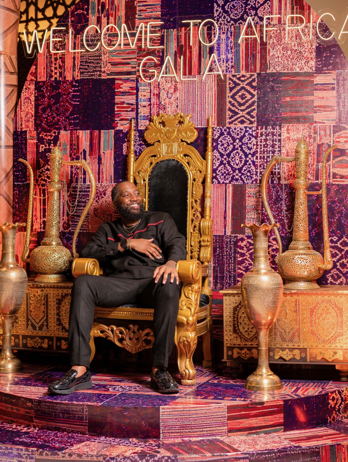Joe Major on the throne at the Welcome to Africa Gala